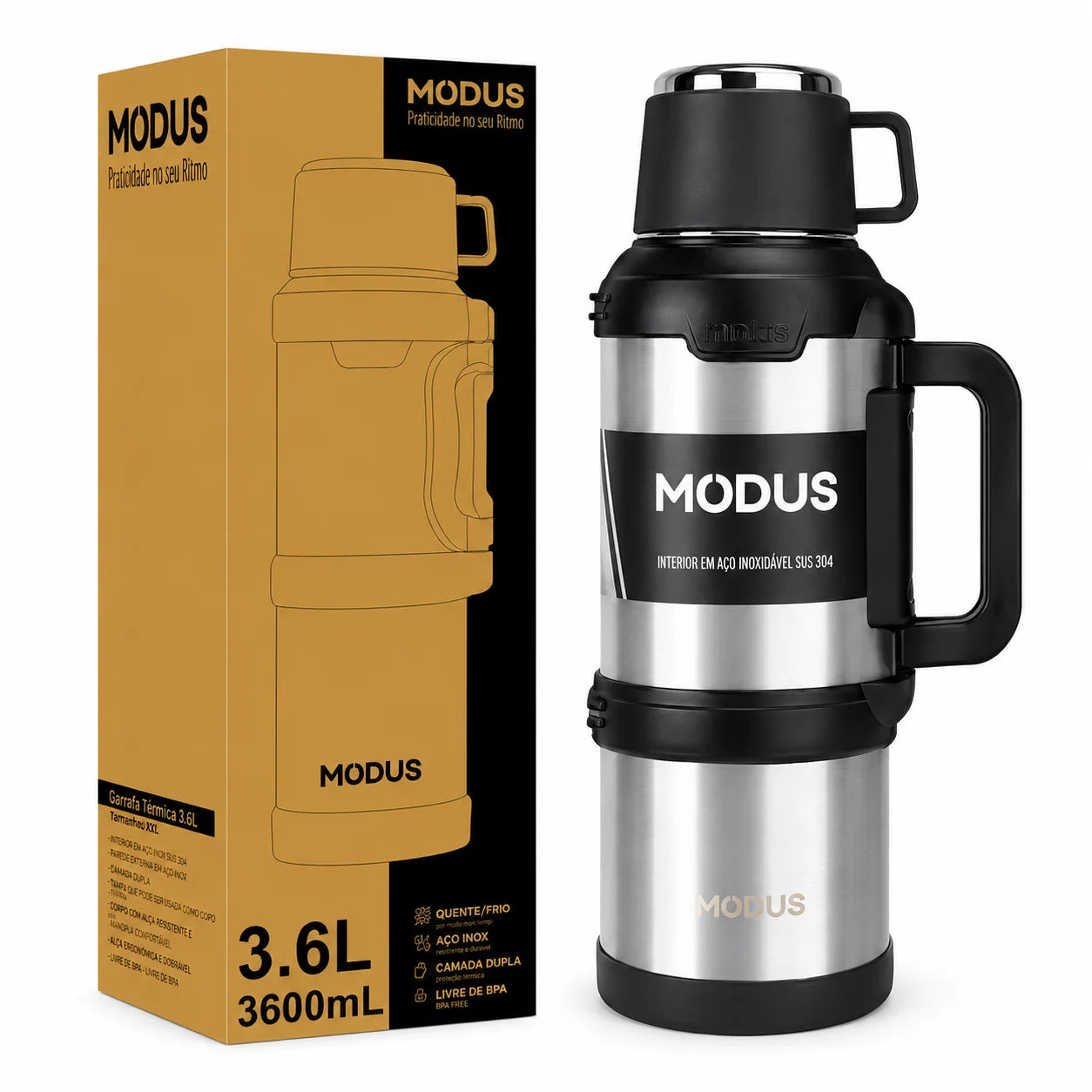 Garrafa Térmica com Aço Inoxidável  MODUS 3600mL