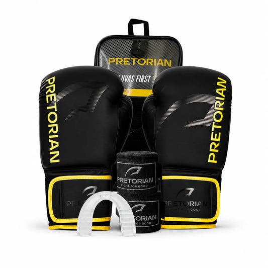 luva-luta-cores-amarelo-preto-protetor bucal-bandagem