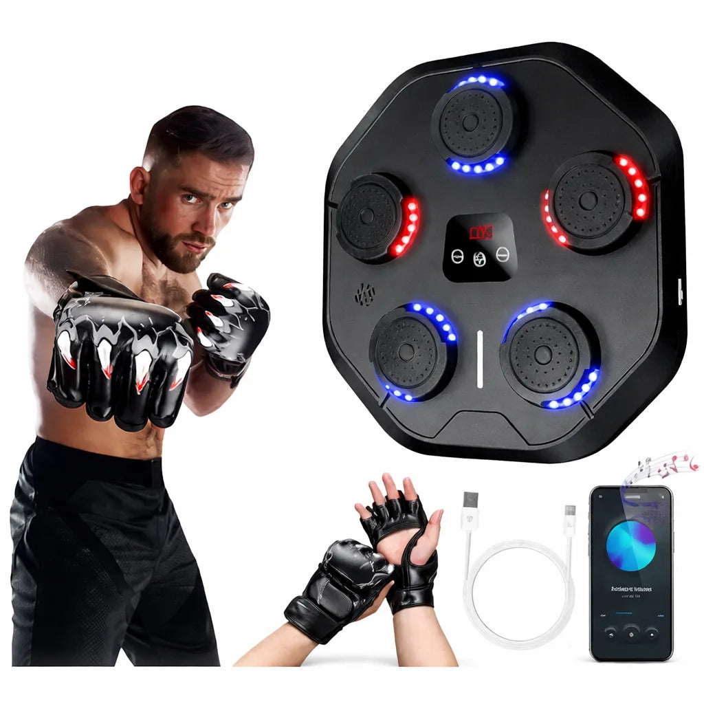 Treinador de Boxe Musical Inteligente com LED e Sensor de Reflexo