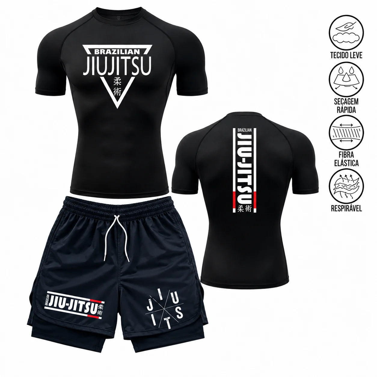 Conjunto Rash Guard Jiu-Jitsu | Kit 2 short em 1